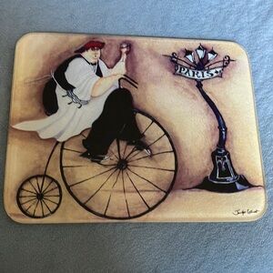 Paris trivet bicycle chef wine theme hotplate French preowned